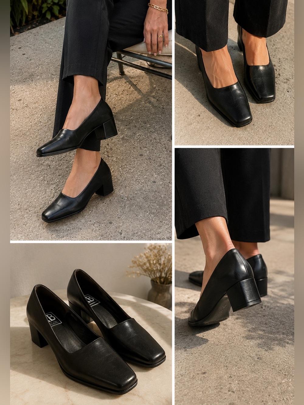 KB & Company Puff Y2K Black Leather Square Toe Block Heel Pumps Women’s 9.5M